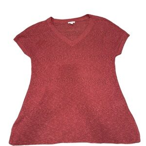 J.Jill Terracotta Red Textured V-Neck Short Sleeve Sweater Top - Size Small
